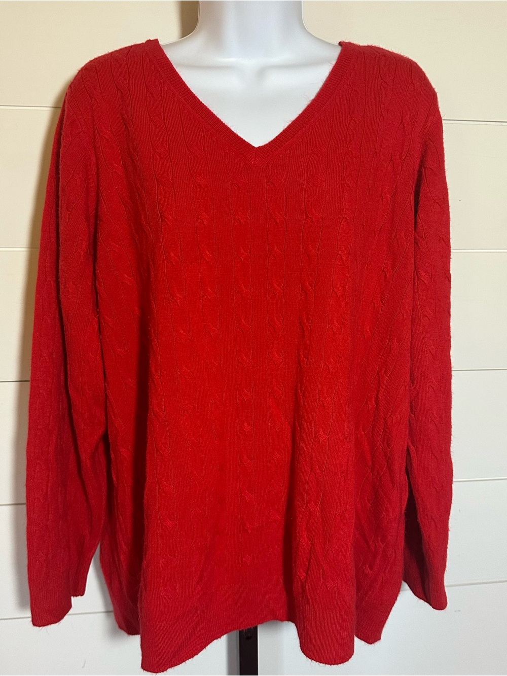 White Stag Women’s Bright Red V-Neck Cable Sweater